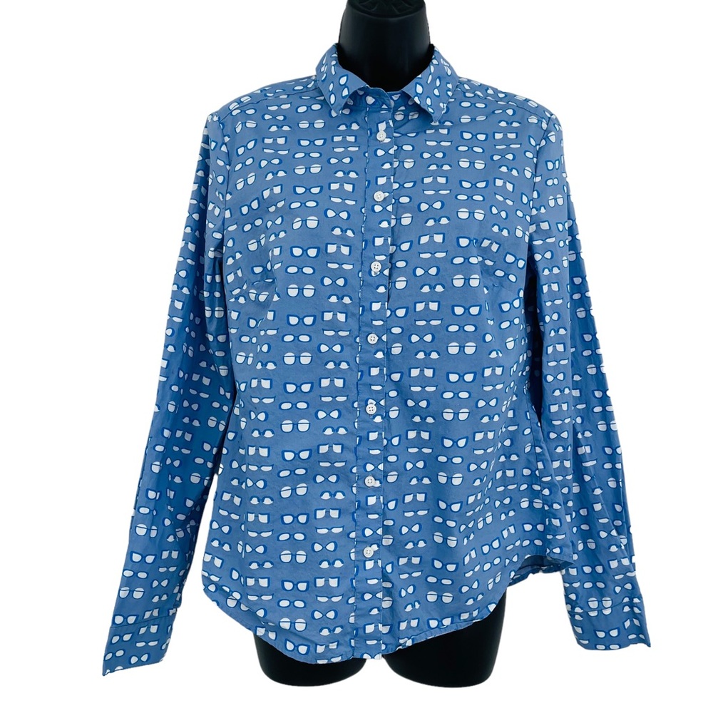 Boden the classic shirt eyeglasses novelty print women's size 8R